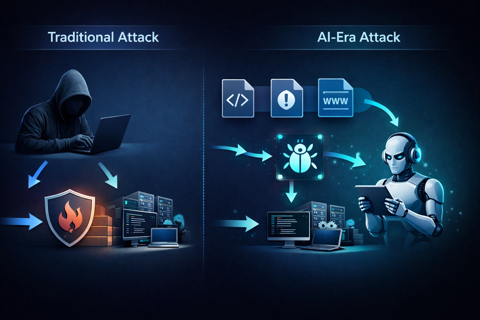 従来の脅威モデルとAI時代の脅威モデルの比較図